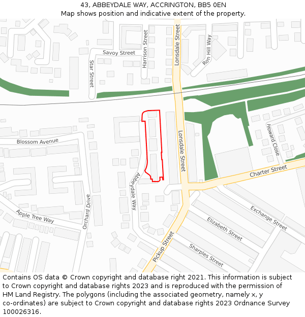 43, ABBEYDALE WAY, ACCRINGTON, BB5 0EN: Location map and indicative extent of plot