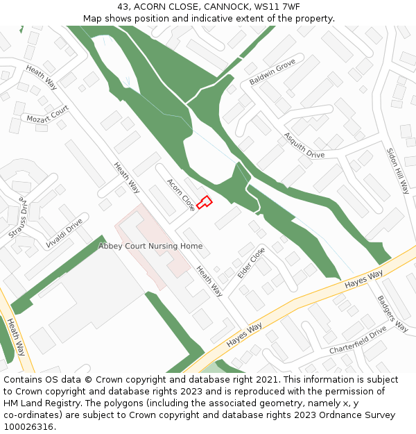43, ACORN CLOSE, CANNOCK, WS11 7WF: Location map and indicative extent of plot