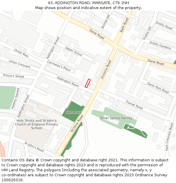 43, ADDINGTON ROAD, MARGATE, CT9 1NH: Location map and indicative extent of plot