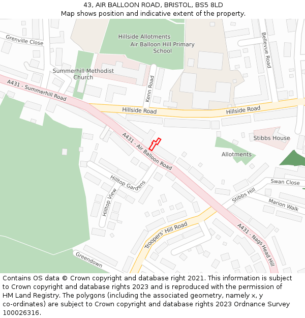 43, AIR BALLOON ROAD, BRISTOL, BS5 8LD: Location map and indicative extent of plot
