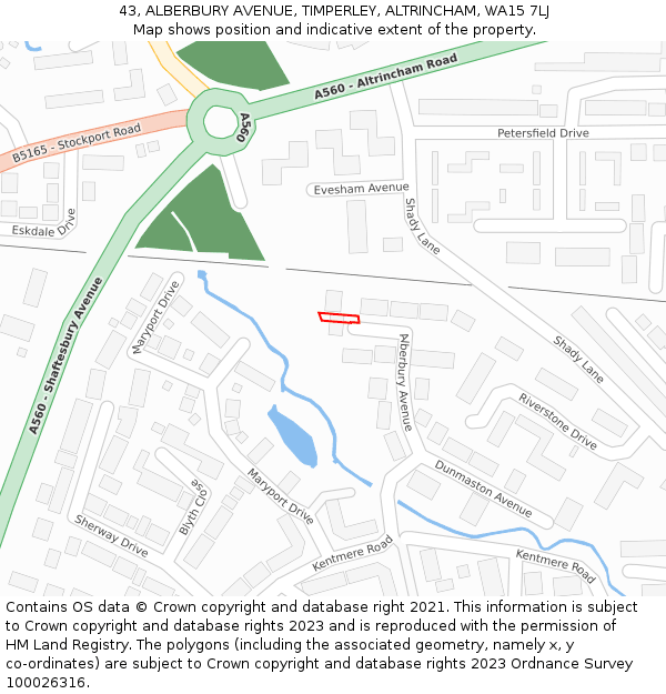 43, ALBERBURY AVENUE, TIMPERLEY, ALTRINCHAM, WA15 7LJ: Location map and indicative extent of plot