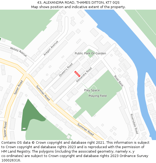 43, ALEXANDRA ROAD, THAMES DITTON, KT7 0QS: Location map and indicative extent of plot