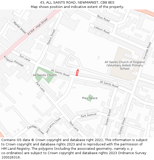 43, ALL SAINTS ROAD, NEWMARKET, CB8 8ES: Location map and indicative extent of plot