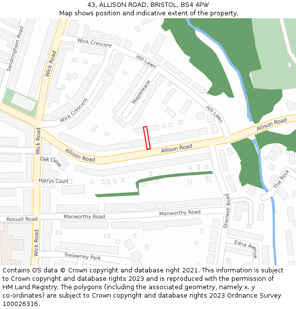 43, ALLISON ROAD, BRISTOL, BS4 4PW: Location map and indicative extent of plot