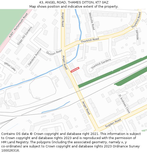 43, ANGEL ROAD, THAMES DITTON, KT7 0AZ: Location map and indicative extent of plot