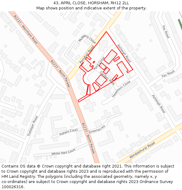 43, APRIL CLOSE, HORSHAM, RH12 2LL: Location map and indicative extent of plot