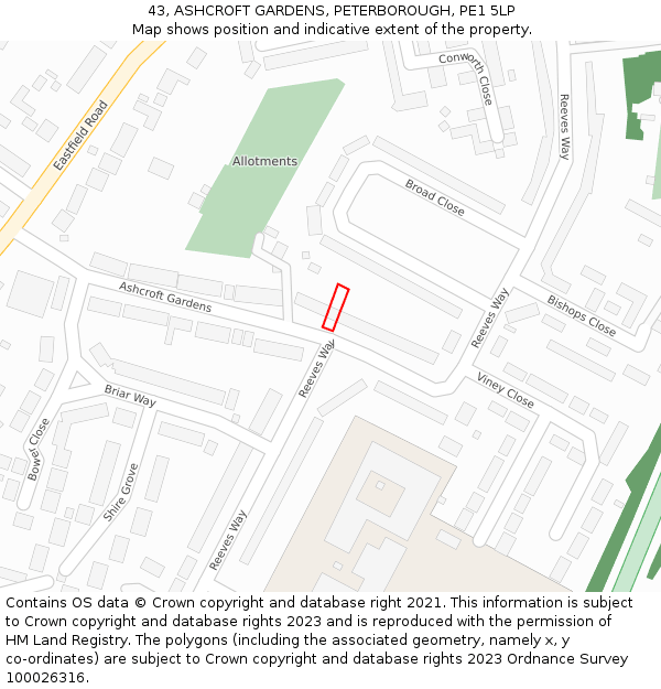 43, ASHCROFT GARDENS, PETERBOROUGH, PE1 5LP: Location map and indicative extent of plot