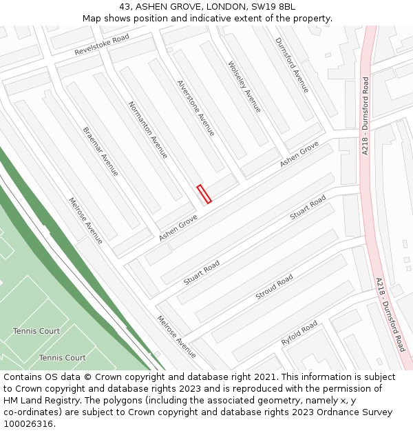 43, ASHEN GROVE, LONDON, SW19 8BL: Location map and indicative extent of plot