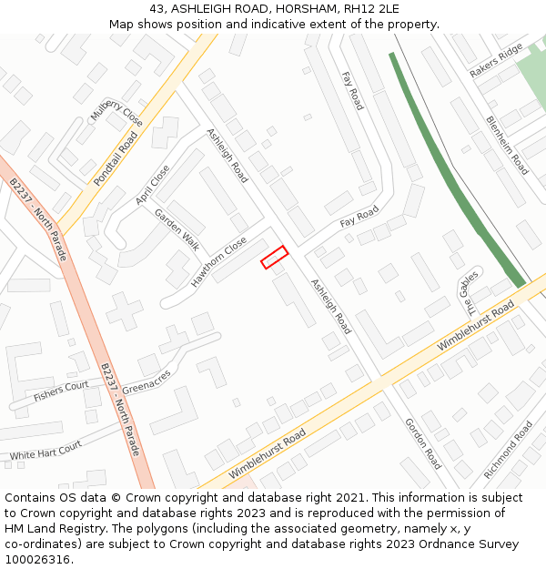 43, ASHLEIGH ROAD, HORSHAM, RH12 2LE: Location map and indicative extent of plot