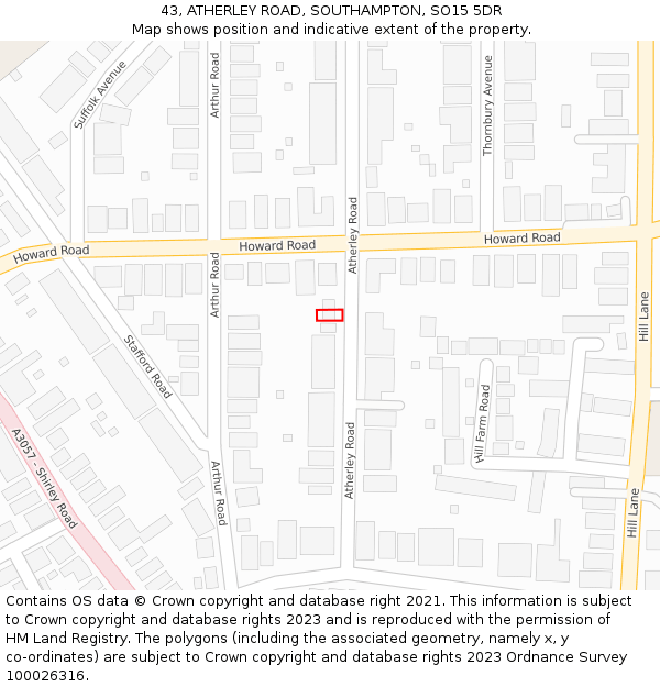 43, ATHERLEY ROAD, SOUTHAMPTON, SO15 5DR: Location map and indicative extent of plot
