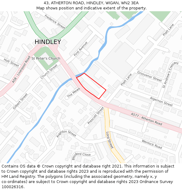 43, ATHERTON ROAD, HINDLEY, WIGAN, WN2 3EA: Location map and indicative extent of plot