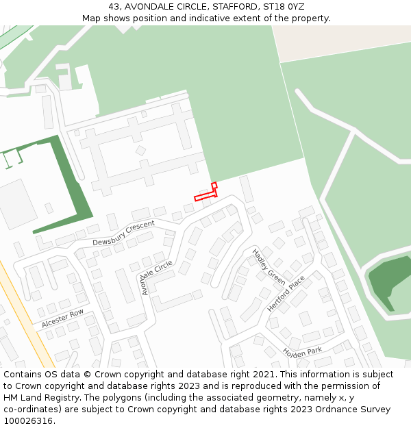 43, AVONDALE CIRCLE, STAFFORD, ST18 0YZ: Location map and indicative extent of plot