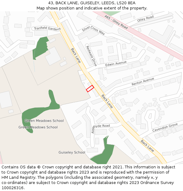 43, BACK LANE, GUISELEY, LEEDS, LS20 8EA: Location map and indicative extent of plot