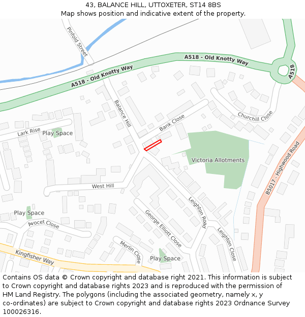 43, BALANCE HILL, UTTOXETER, ST14 8BS: Location map and indicative extent of plot