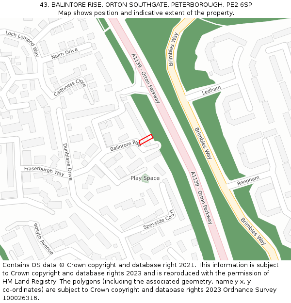 43, BALINTORE RISE, ORTON SOUTHGATE, PETERBOROUGH, PE2 6SP: Location map and indicative extent of plot