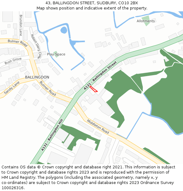 43, BALLINGDON STREET, SUDBURY, CO10 2BX: Location map and indicative extent of plot