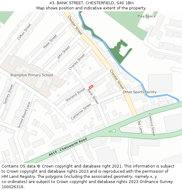 43, BANK STREET, CHESTERFIELD, S40 1BH: Location map and indicative extent of plot