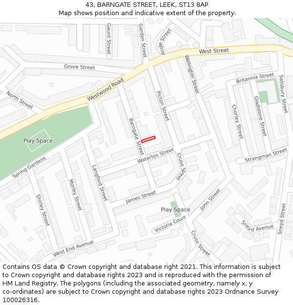 43, BARNGATE STREET, LEEK, ST13 8AP: Location map and indicative extent of plot