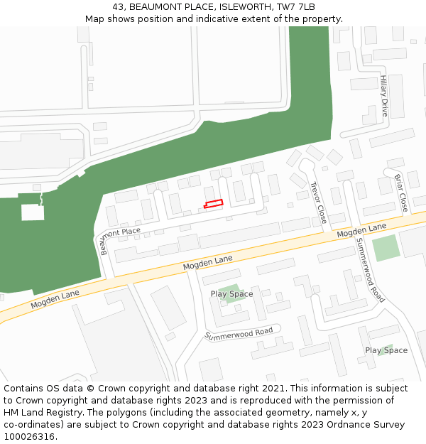 43, BEAUMONT PLACE, ISLEWORTH, TW7 7LB: Location map and indicative extent of plot