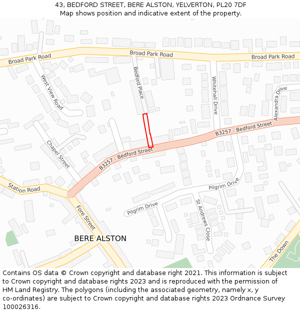 43, BEDFORD STREET, BERE ALSTON, YELVERTON, PL20 7DF: Location map and indicative extent of plot