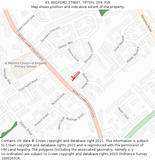 43, BEDFORD STREET, TIPTON, DY4 7NX: Location map and indicative extent of plot