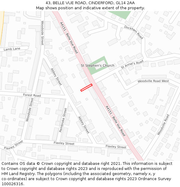 43, BELLE VUE ROAD, CINDERFORD, GL14 2AA: Location map and indicative extent of plot