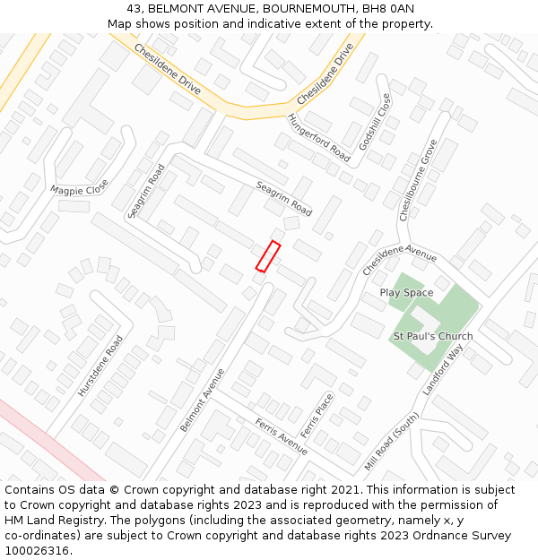 43, BELMONT AVENUE, BOURNEMOUTH, BH8 0AN: Location map and indicative extent of plot