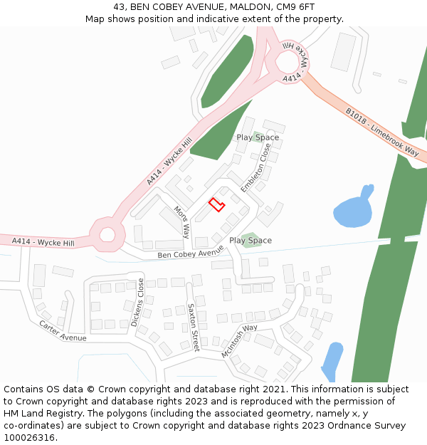 43, BEN COBEY AVENUE, MALDON, CM9 6FT: Location map and indicative extent of plot