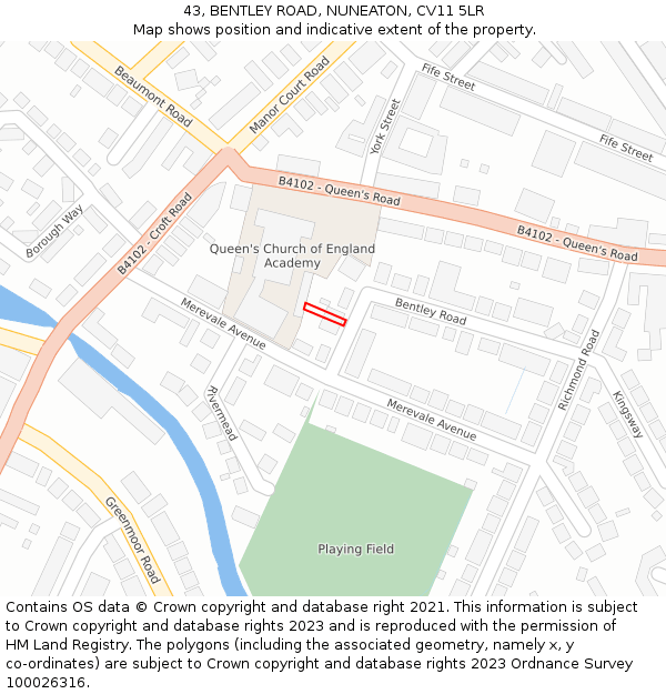 43, BENTLEY ROAD, NUNEATON, CV11 5LR: Location map and indicative extent of plot