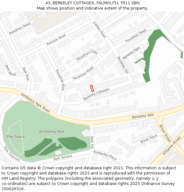 43, BERKELEY COTTAGES, FALMOUTH, TR11 2BN: Location map and indicative extent of plot