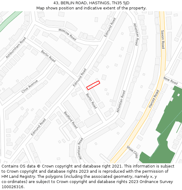 43, BERLIN ROAD, HASTINGS, TN35 5JD: Location map and indicative extent of plot