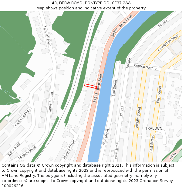 43, BERW ROAD, PONTYPRIDD, CF37 2AA: Location map and indicative extent of plot