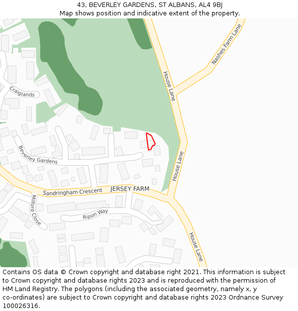 43, BEVERLEY GARDENS, ST ALBANS, AL4 9BJ: Location map and indicative extent of plot
