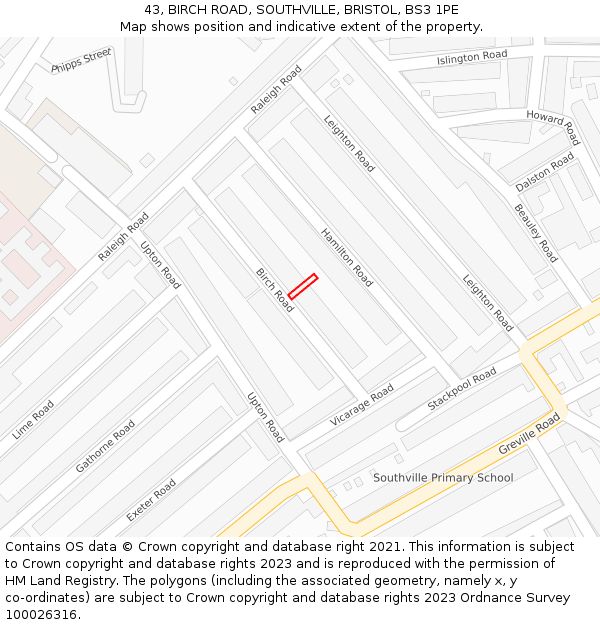 43, BIRCH ROAD, SOUTHVILLE, BRISTOL, BS3 1PE: Location map and indicative extent of plot