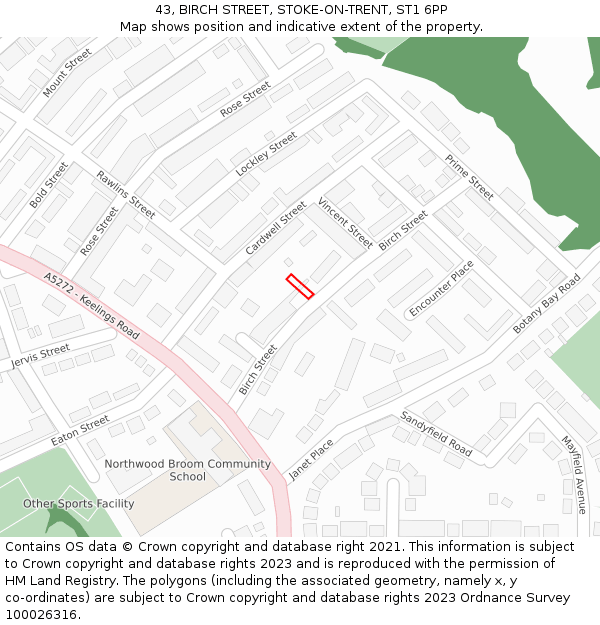 43, BIRCH STREET, STOKE-ON-TRENT, ST1 6PP: Location map and indicative extent of plot