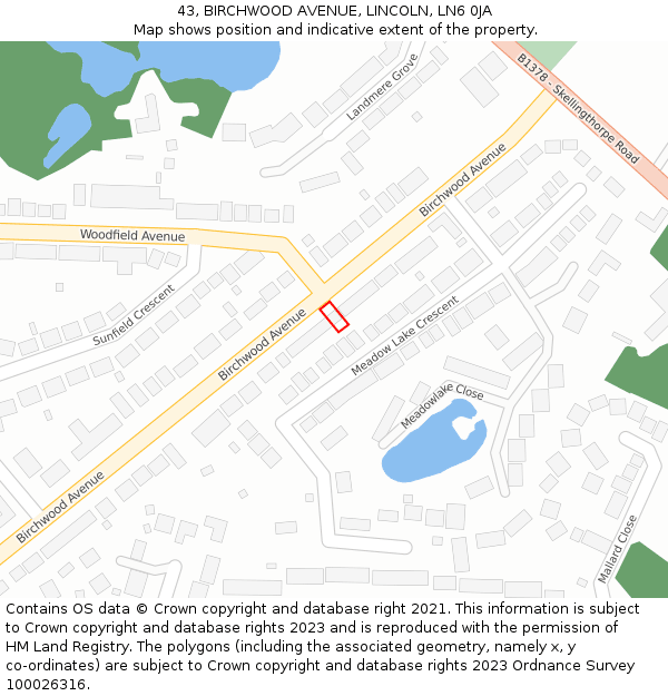 43, BIRCHWOOD AVENUE, LINCOLN, LN6 0JA: Location map and indicative extent of plot