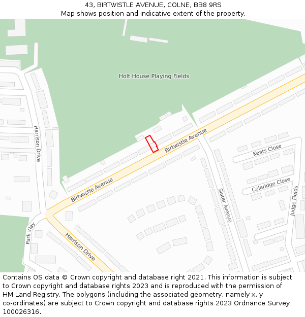 43, BIRTWISTLE AVENUE, COLNE, BB8 9RS: Location map and indicative extent of plot