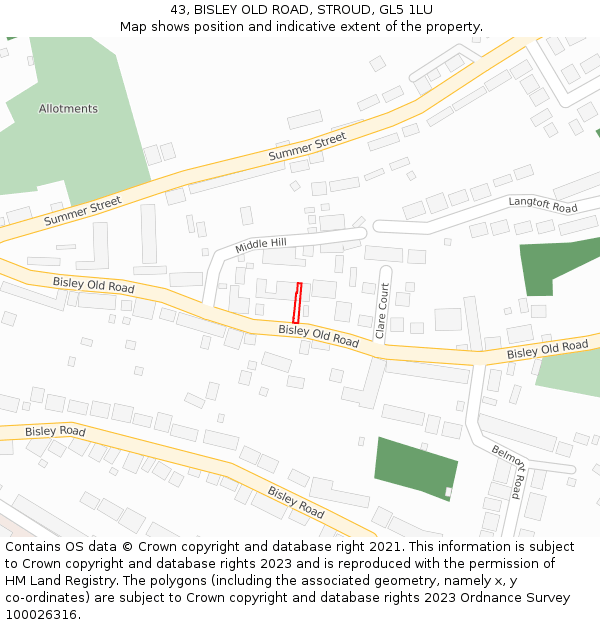 43, BISLEY OLD ROAD, STROUD, GL5 1LU: Location map and indicative extent of plot