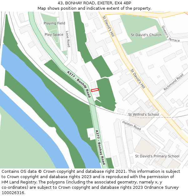 43, BONHAY ROAD, EXETER, EX4 4BP: Location map and indicative extent of plot