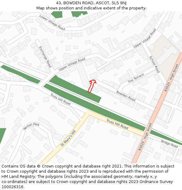 43, BOWDEN ROAD, ASCOT, SL5 9NJ: Location map and indicative extent of plot