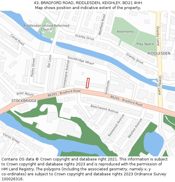 43, BRADFORD ROAD, RIDDLESDEN, KEIGHLEY, BD21 4HH: Location map and indicative extent of plot