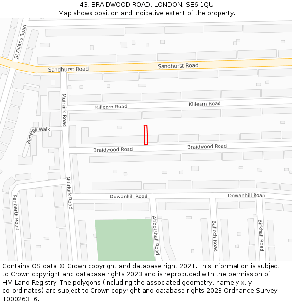 43, BRAIDWOOD ROAD, LONDON, SE6 1QU: Location map and indicative extent of plot