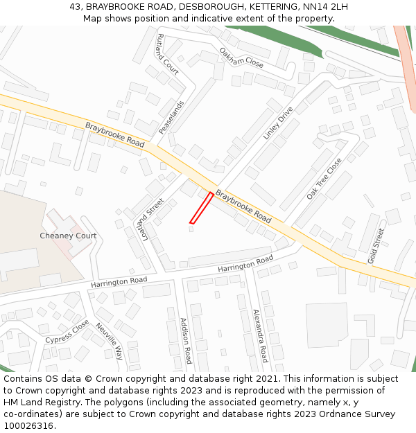 43, BRAYBROOKE ROAD, DESBOROUGH, KETTERING, NN14 2LH: Location map and indicative extent of plot
