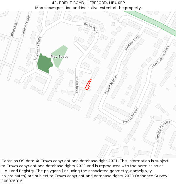 43, BRIDLE ROAD, HEREFORD, HR4 0PP: Location map and indicative extent of plot