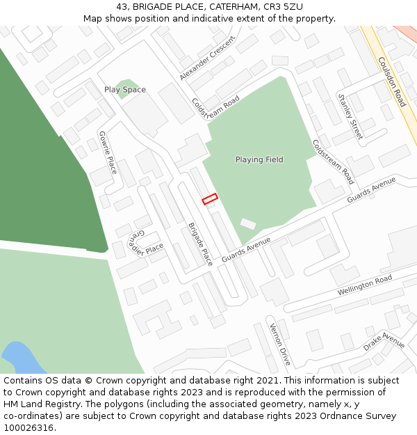 43, BRIGADE PLACE, CATERHAM, CR3 5ZU: Location map and indicative extent of plot