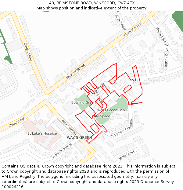 43, BRIMSTONE ROAD, WINSFORD, CW7 4EX: Location map and indicative extent of plot