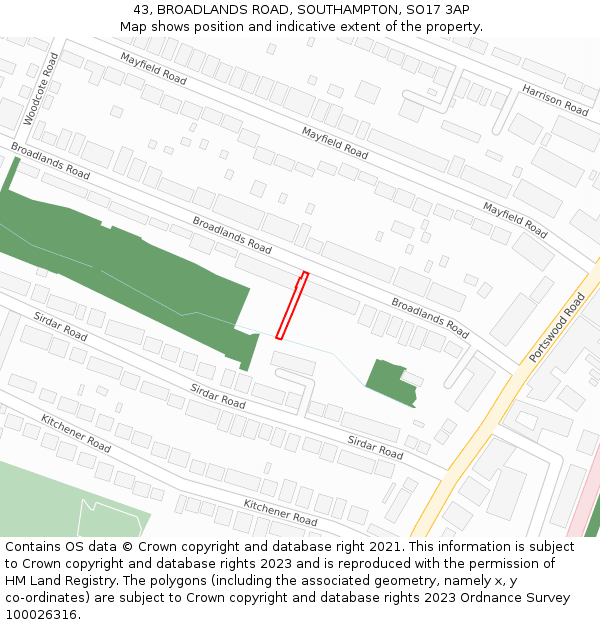 43, BROADLANDS ROAD, SOUTHAMPTON, SO17 3AP: Location map and indicative extent of plot