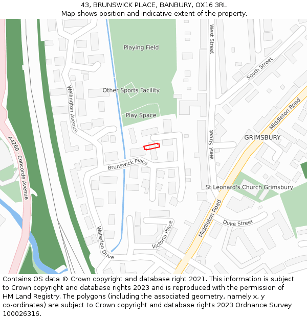43, BRUNSWICK PLACE, BANBURY, OX16 3RL: Location map and indicative extent of plot
