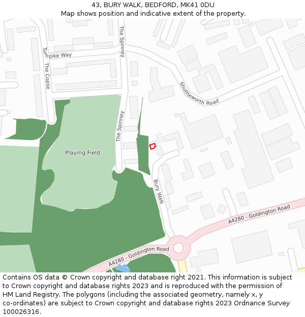 43, BURY WALK, BEDFORD, MK41 0DU: Location map and indicative extent of plot