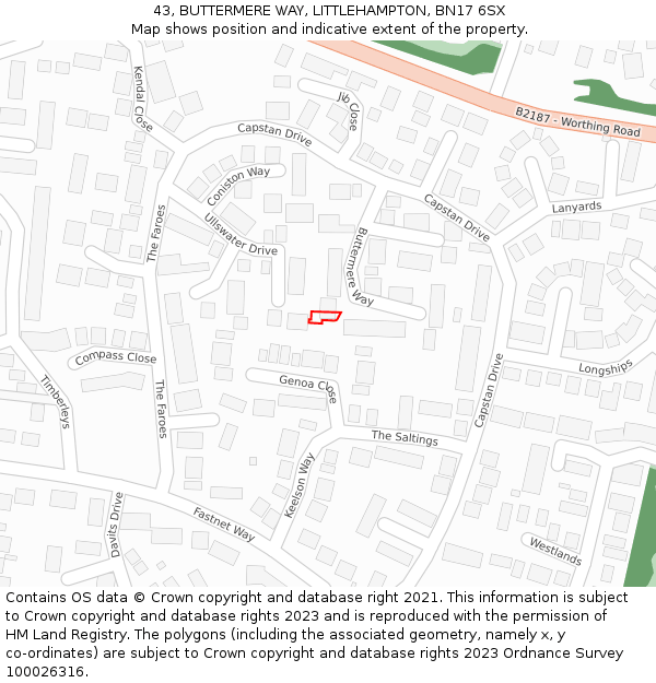 43, BUTTERMERE WAY, LITTLEHAMPTON, BN17 6SX: Location map and indicative extent of plot